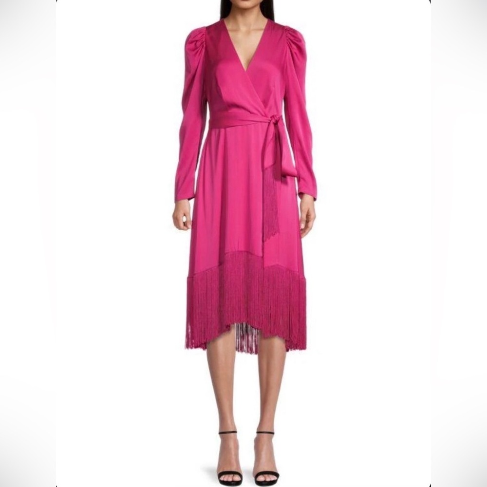 UNGARO NWT Marlin Fringe Midi Silk Wrap Dress